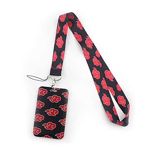 Anime Lanyard for Keys with ID Holder Designed Neck Lanyard Keychain, Cool Red Lucky Cloud on Black Strap Lanyard for Car Keys