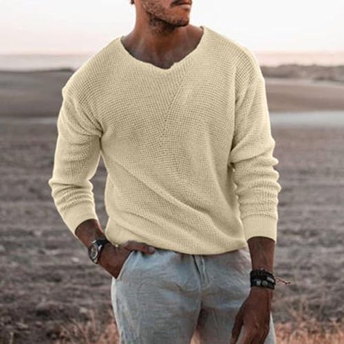 Men's Knitted Pullover Solid Color V-Neck Long Sleeve Bottoming Sweater Fashion Casual Loose Adult Top2