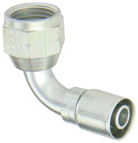 Image of Aeroquip FC7217-0606S Carbon Steel PTFE Crimp Hose Fittings SAE 45 Degree Female Swivel, 90 Degree Elbow, 3 /8 inch ID PTFE Hose, 3 /8 inch Tube Size