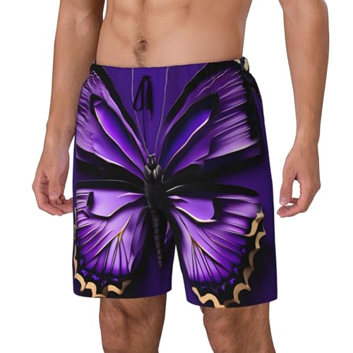 Cute Purple Butterfly Print Men Stylish Functionality Swim Trunks Breathable Beach Shorts Surfing Gym Fishing2