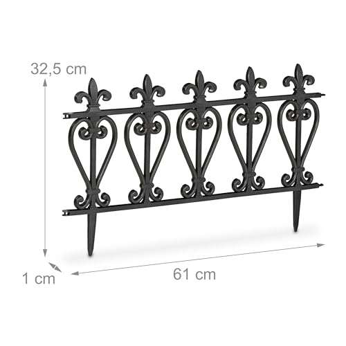 Relaxdays Beeteinfassung, 6er Set, Kunststoff, HxB: je 32,5 x 61 cm, Beetumrandung Garten, Zierzaun zum Stecken, schwarz