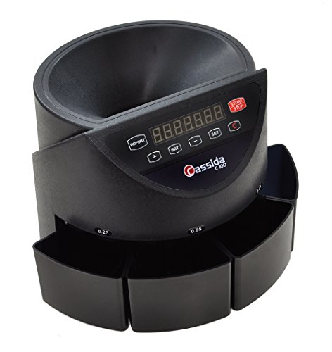 Cassida C100 Electronic Coin Sorter/Counter, Countable Coins 1¢, 5¢, 10¢, 25¢, 250 Coins/Min, 110 Vac #TOP4