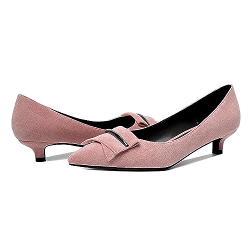 Mettesally Womens Kitten Heel Slip-on Pumps Pointed Toe Pumps Slip-on Low Heels Comfortable Casual Ladies Office Dress Shoes4