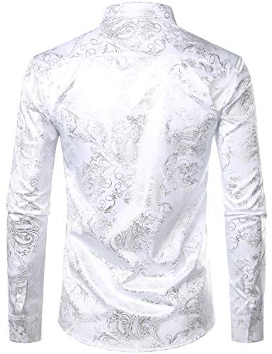 ZEROYAA Men's Luxury Paisley Dress Shirt Shiny Floral Printed Button Down Shirts for Party Prom2