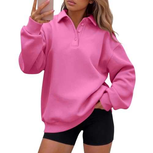 Oversized Sweatshirts for Women Loose Fit Collared Button Polo Shirt - image 1