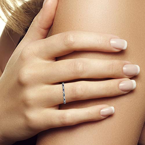 10k White Gold Genuine Sapphire and Diamond Petite Heart Stackable Band4