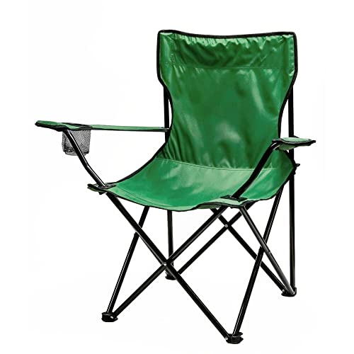 OVENTE Portable Camping Folding Chair with Heavy Duty Steel Frame, Arm Rest, Mesh Cup Holder and Carry Bag, Outdoor Foldable Seat Ideal for Fishing, Hiking, Travel, Picnic and Beach, Green CHR001G