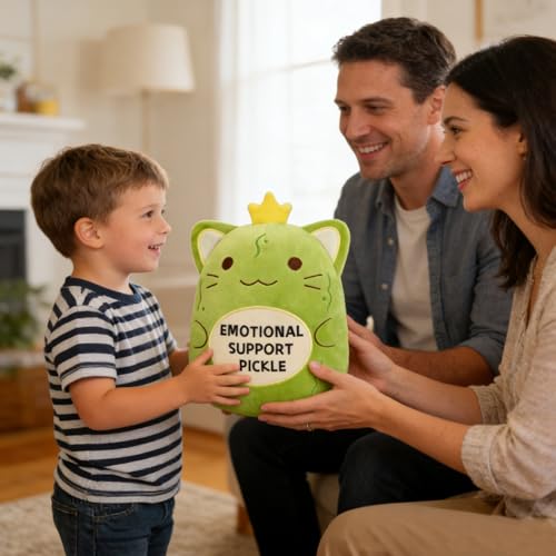 Image of Pickle Cat Stuffed Animal - Emotional Support Pickle | Cute Emotional Support Cat Plush,Soft Green Kitten Plush Toy Pickle Gifts for Family Friends Kids Boys Girls,Room Home Decor