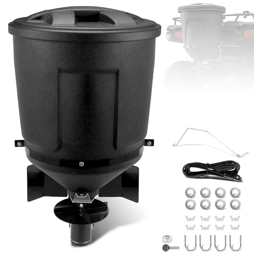 A-Outsanding ATV All-Purpose Broadcast Spreader Fit for Seed Fertilizer Rock Salt Deer Feed and More 15-Gallon Vertical Mount with 12V Motor 30-Foot Spread Width Black
