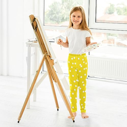 CaTaKu Girls Leggings Polka Dot Yellow Kids Printed Pants Athletic Tights Leggings for Girls Size 4-10T2