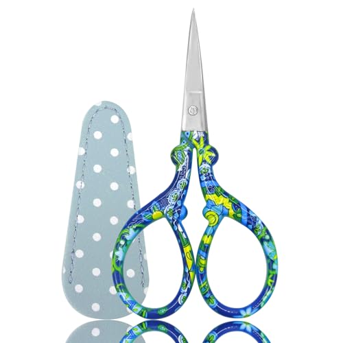 Ciseaux Broderie Petit Artisanat Ciseaux en Acier Inoxydable (Bleu et Blanc)
