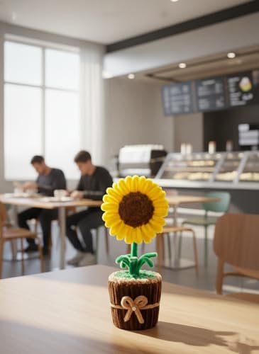 Image of Handmade Artificial Flower Pot for Home Decor | Cute Fuzzy Wire Pipe Cleaner Flower Plant | Aesthetic Tabletop Decorative Pot for Home, Office & Gifting (Soft Bloom :- Yellow)
