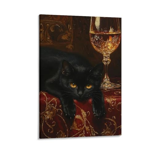 絵画 黒猫が豪華な椅子に座っている アートパネル ポスター インテリア モダン 風景画 装飾画 玄関 壁掛け キャンバス 飾り絵 シリーズ アートボード 部屋飾り 壁飾り 壁の絵 ソファの背景絵画 木枠付きの完成品 20x30cm