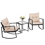 FDW Wicker Patio Furniture Sets Outdoor Bistro Set Rocking Chair 3 Piece Patio Set Rattan Chair Conversation Set for Backyard Porch Poolside Lawn with Coffee Table,Black