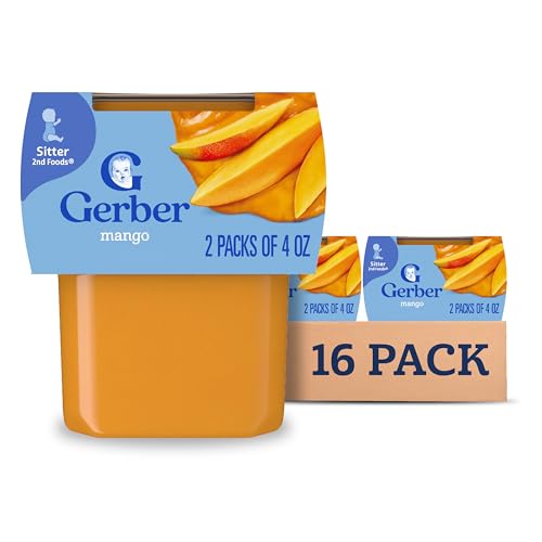 Gerber Stage 2 Baby Food, Mango Puree Tub, No Artificial Colors or Flavors, Baby Puree, 16-Pack