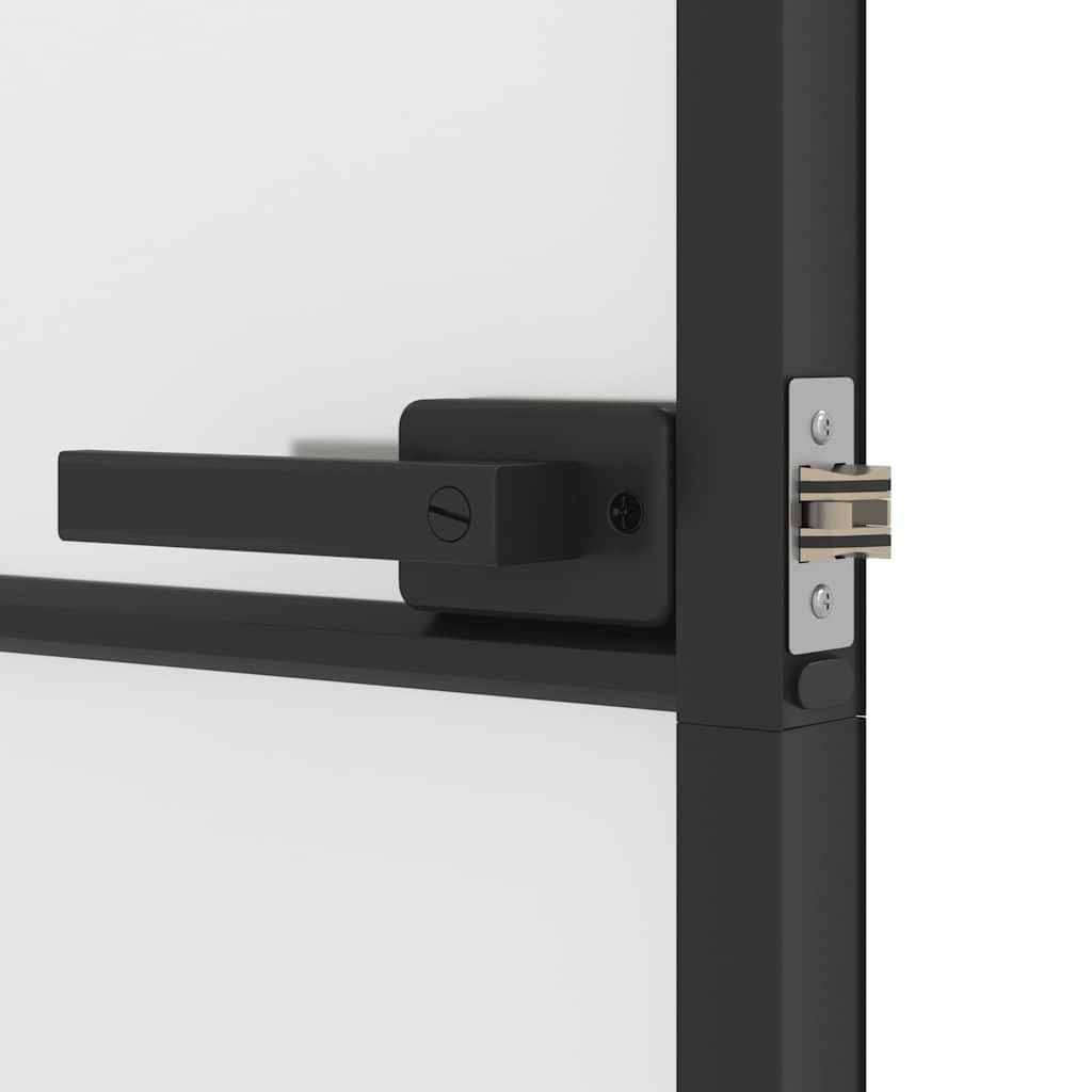 vidaXL Puerta Interior Delgada, Puerta de Panel, Panel de Privacidad, Puerta Decorativa para Dormitorio Baño, Vidrio y Aluminio Negra
