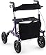 FANTASK Rollator mit Luftbereifung, faltbar und leicht mit Sitz, Aluminium, bis 160 kg, 2 in 1 Rollstuhl & Reiserollator (Lila)