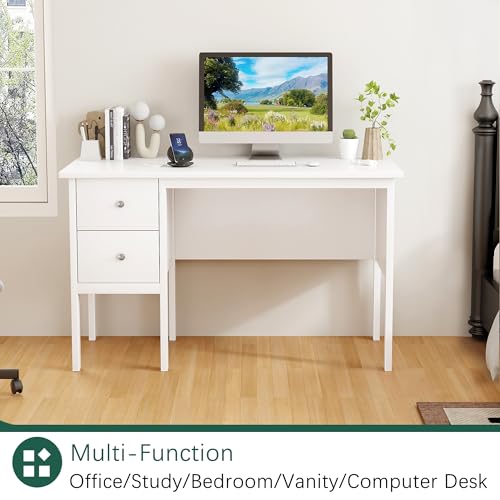 Image of BHG 43.3 inch White Computer Desk with Drawers for Home Office
