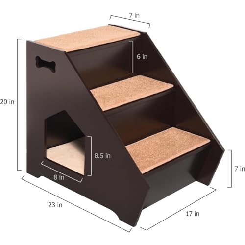ARF Pets Cat Step House – Wooden Pet Stairs w/ 3 Nonslip Steps, Built-in House for Dogs, Cats & Short Pets to Reach Bed, Couch, Window, Car & More Extra Bonus Cushion Included - Thumbnail 3