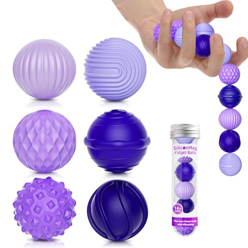 Silicone Magnetic Balls Fidget Toys 6-Pack Stress Relief Toys for Adults Teens Sensory Toy for Fingers Hands Quiet Office Desk Toys with Textures Magnet Fidget Fun Gift (Purple)