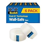 Scotch Wall-Safe Tape, 6 Rolls, Sticks Securely, Removes Cleanly, Invisible, Designed for Displaying, Photo Safe, 3/4 in x 800 in