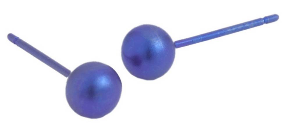 Ti2 Titanium Womens 5mm Round Bead Stud Earrings - Navy