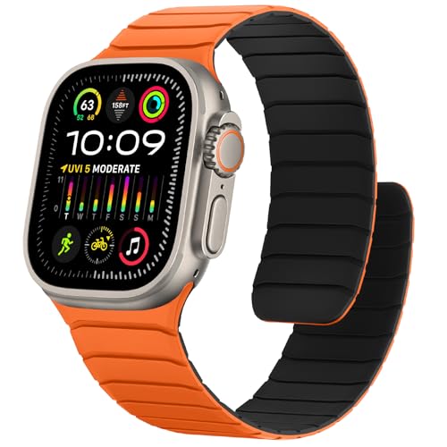 Ya en manzanajugosa.com: Sixmoat Correa de Silicona Magnética Compatible con Apple Watch 49mm 46mm 45mm 44mm 42mm, Cómoda Pulsera Deportiva Resistente al agua para Ultra 3 2 1 SE Series 11 10 9 8 7 6 5 4 3, Naranja-Negro
