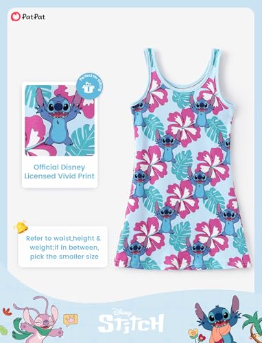 Image of Disney Stitch Princess Frozen Elsa Minnie Mouse Girls Tank Dress Sleeveless A-Line Sundress Summer Beach Clothes 2-9 Years