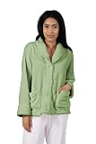 LA CERA Women's Fleece Bed Jacket - Stylish Notched Collar, Long Sleeves, Front Pockets, Button Front, Machine Washable