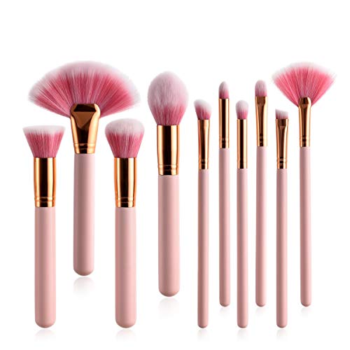 Makeup Brushes Set 10 Pieces Cosmetics Professional Face Powder Foundation Blush Eyeshadow Makeup Brush Kit (Pink)
