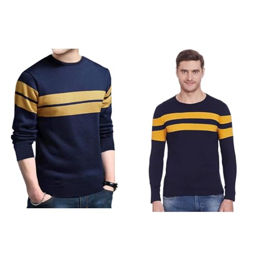 Image of EYEBOGLER Round Neck Full Sleeve Striped T Regular Fit Shirt for Men (Pack of 2)