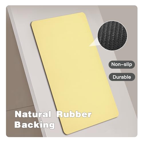 Bathroom Mat Quick Dry, Bathroom Rugs Non Slip Washable Thin Absorbent Bath Mat Fits Under Door Bathroom Floor Mat Perfect for Bath, Shower, or Sink 16"x24" Light Yellow
