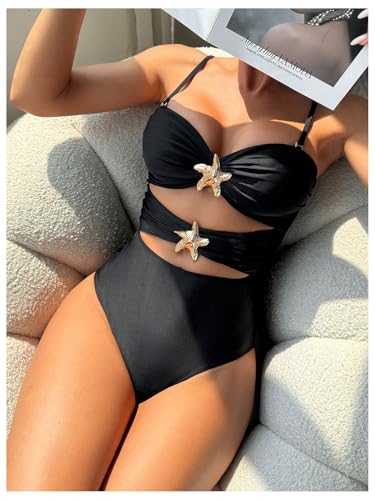 Floerns Women's Cut Out One Piece Swimsuit Ruched Bust Bandeau Beach Bathing Suit3