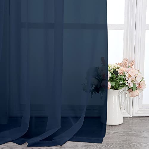 Image of Chyhomenyc Sheer Curtains Extra Long 96 inch 2 PCS- Casual Style Airy & Breathable with Amount Light Sheer Panels for Patio /Glass Door (1 Pair Set=Total 84 inches Wide, Each W42 x L96, Navy Blue)