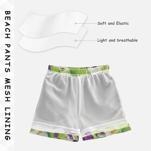 Pigsaly Boys' Swim Board Shorts Neon Green Purple White Milk Ice Cream Boy's Swim Trunks Kids Swimwear M4