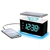 Emerson ER100401 Smartset 15Watt Ultra Fast Wireless Charging Dual Alarm Clock Radio with Bluetooth Speaker, USB Charger, Cyan LED Night Light and 1.4" Display