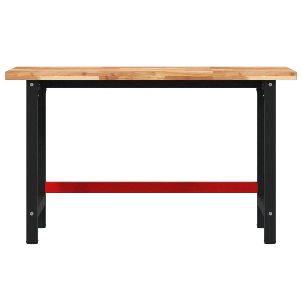 Banco da lavoro in legno di acacia massiccio, 140 x 60 x 83 cm, con struttura in metallo verniciato a polvere, rettangolare, per officina, garage, cantina, sala hobby