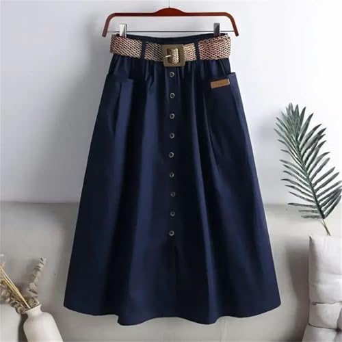 Women High Waist Elastic A- Line Mini Spring Summer Loose with Big Pockets Side Slit Skirt2