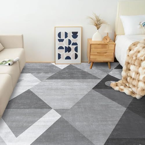 Image of HOMFINE Washable Modern Area Rug - Geometric Style 6x9 Rugs for Living Room, Bedroom, Machine Washable Rug Soft Non Slip Non Shedding Area Rug - Grey, 6'x9'