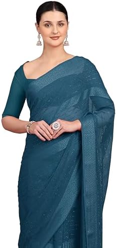 MIRCHI FASHION Saree for Woman Georgette Solid | Breathable Lightweight Plain Saree for Professional and Regular Wear with Unstitched Blouse (Available in 15 Colors)
