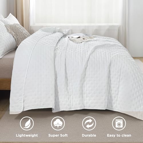 Image of Andency White Queen Size Quilt Bedding Set (90x96 Inch), 3 Pieces Soft Lightweight Bedspread Coverlet, Terracotta Boho Summer Quilt, 2 Pillow Shams