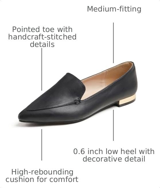 Image of FEVERSOLE Women's Loafer Flat Pointed Deco Low Heel Fashion Slip On Dress Driving Office Shoes