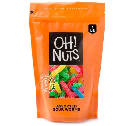Oh! Nuts Gusanos surtidos de gominolas ácidas bolsa resellable de 1 libra a granel Arco iris Gomitas Caramelos Para todas las ocasiones Dulces