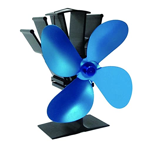 LFHUKEJI Ventilateur de poêle à 4 pales silencieux alimenté par la chaleur pour le cyclisme thermique de divers chauffages, brûleurs, cheminées (bleu) Cover