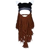 MALINRSSE Beard Hat for Men Viking Beanie Knit Cap Funny Knitted Hat Wig Beard Facemask