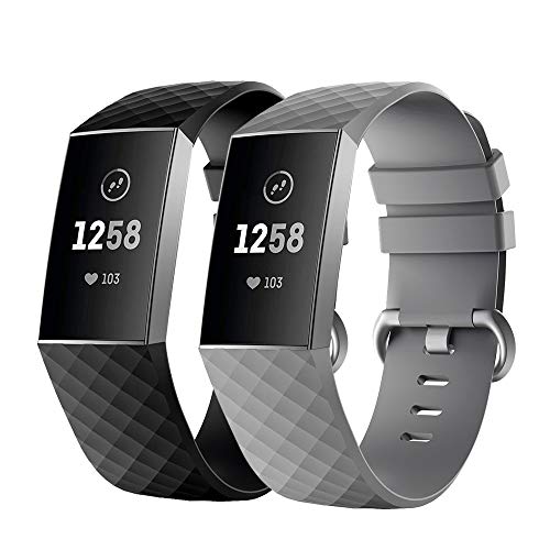 Fmway pour Bracelet Fitbit Charge 3, Lot de 2 Ajustable en Silicone Souple et Robuste Bracelet de Montre avec Acier Inoxydable Boucle pour Fitbit Charge 3