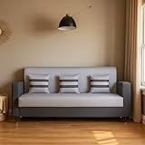 HANDWOOD FURNITURE 3 Seater Fabric Sofa Set for Living Room, Home & Office | Fabric Color:- Grey & Black