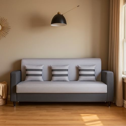 HANDWOOD FURNITURE 3 Seater Fabric Sofa Set for Living Room, Home & Office | Fabric Color:- Grey & Black