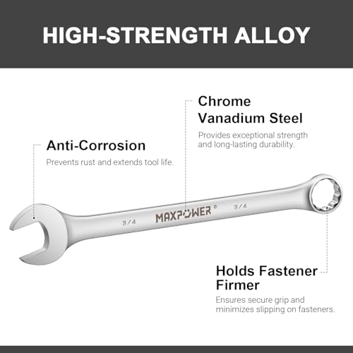 Image of MAXPOWER 3 /4 Inch Combination Wrench, Durable Cr-V Steel with Precise 12 Point Box End, Off-Corners Design, 15-Degree Offset