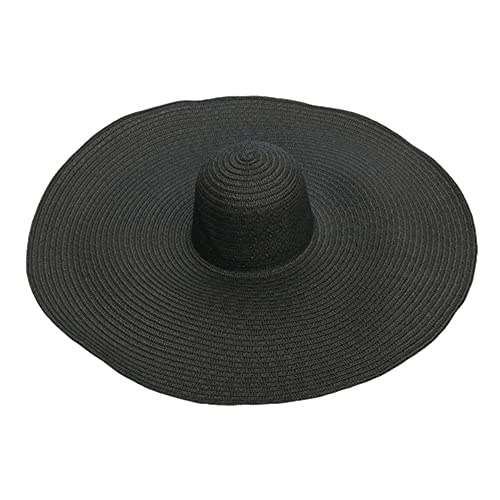 Chapeau de paille surdimensionné pour femme - Protection UV - Pliable - Pliable - Noir - Taille unique Cover